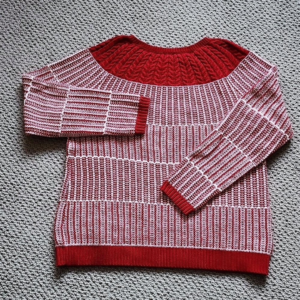 Talbots Red and White Cotton Blend Fair Isle Crew Neck Women's Sweater Large - Picture 6 of 6